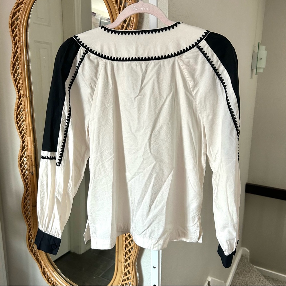 Loft / Colorblock Stitch Split Neck Blouse - image 5